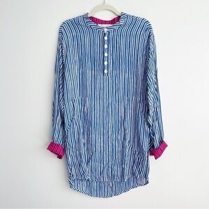 Natalie Martin ISOBEL DRESS painted stripe deep blue Batik Tunic shirt dress S